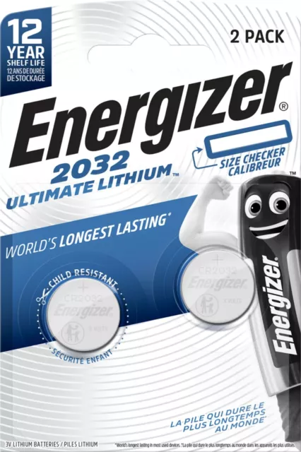 Pile CR2032 Energizer lot de 2 piles bouton lithium 3V BR2032 DL2032 ECR2032