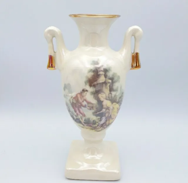 Luster Ware Pearl Iridescent Double Handled Vase, Lustreware Love Scene Couple