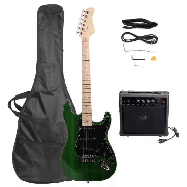 Green Electric Guitar with Amp, Case and Accessories Pack Beginner Full Size