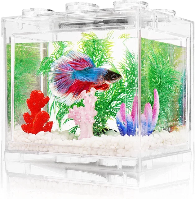 Small Betta Fish Tank, Aquarium Tank Kit with LED Lighting, 0.6 Gallon Stackable