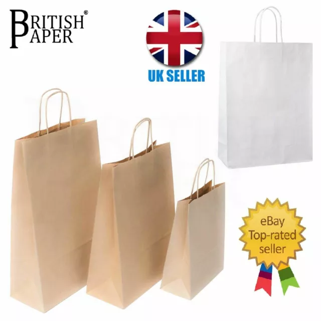 Paper Bags With Handles White Brown Kraft Carrier Party Gift Small Large 50 100 3