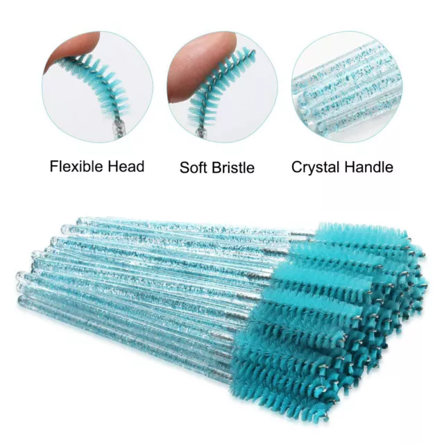 100 Pièces Cils Brosse Jetable Mascara Baguettes Cristal Applicateurs Vert