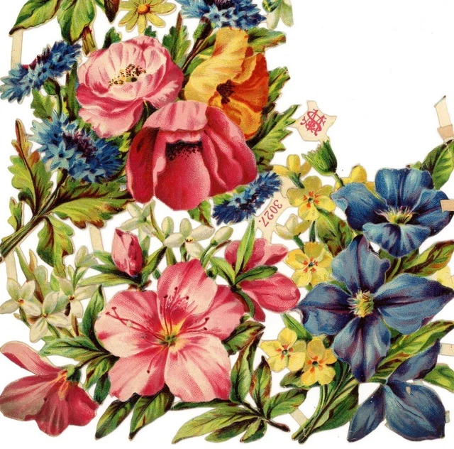 Antique Victorian Die Cut Scrap part sheet 4 flowers flora lovely 1880s #42
