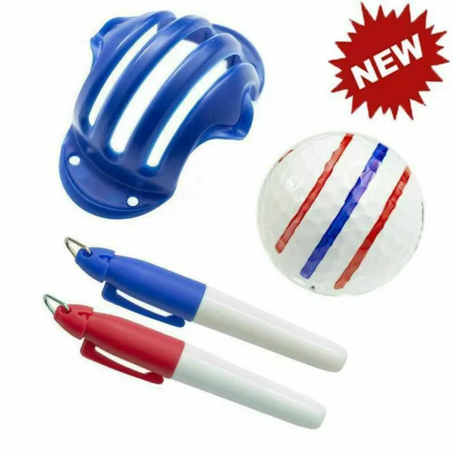 Golf Ball Stencil Triple Track 3 Line Drawing Putting Line Marker + 2 Pen Set AU