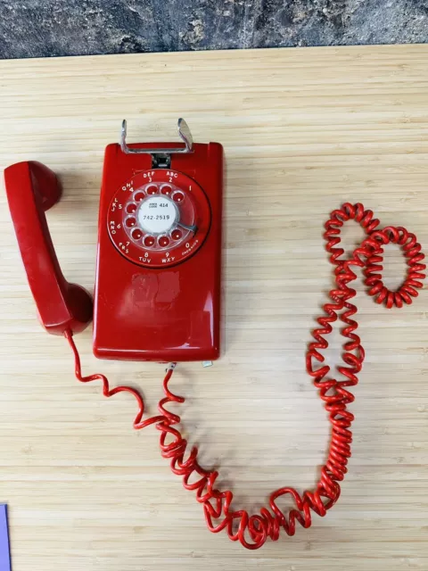 Vintage Western Electric Glossy Red Rotary Dial Wall Phone