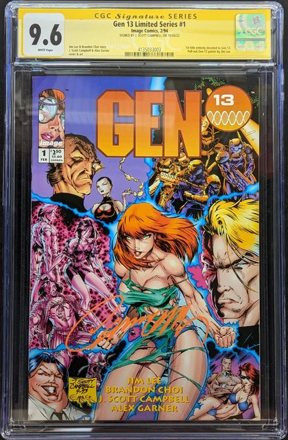 Gen13 (Mini-Series) #1 Graded CGC 9.6 Signed by J Scott Campbell
