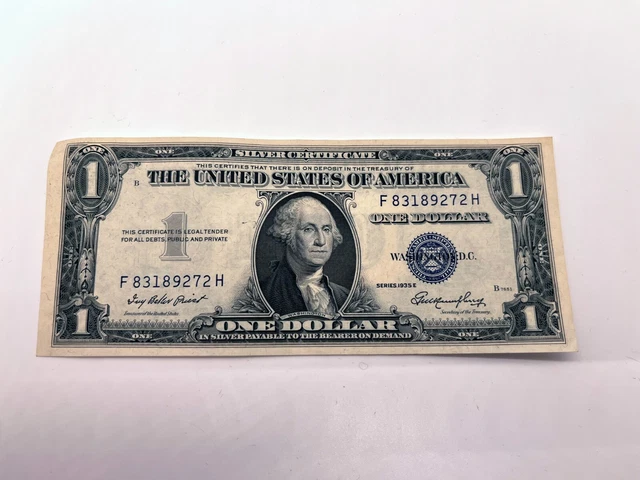 $1 dollar bill 1935. Series E. Blue seal. Silver Certificate