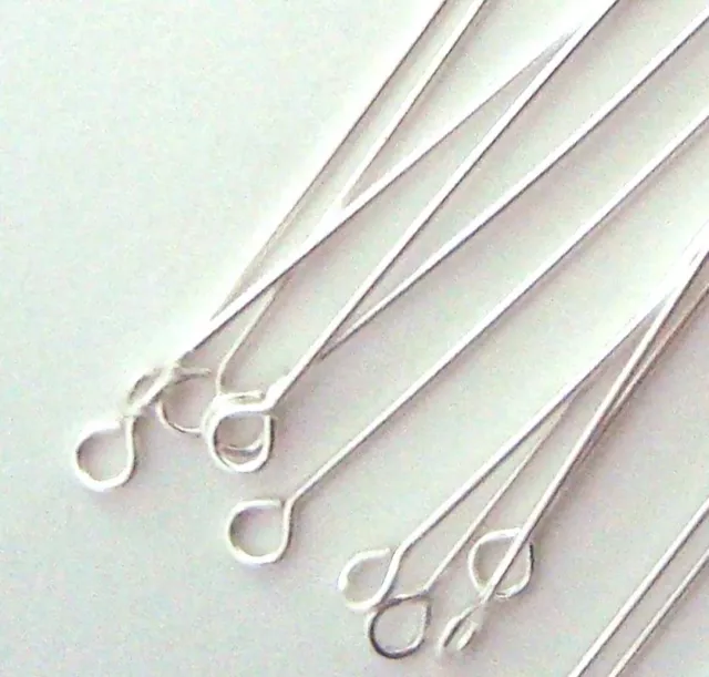 50pc 22 gauge solid 925 bright Sterling Silver 2" eye pin loop Head Headpins F65