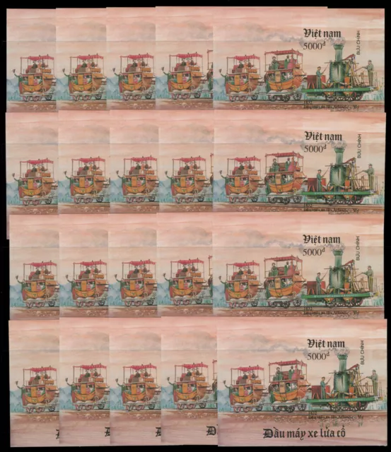 1991, VIETNAM, Scott# 2274 imp, RAILWAYS - LOCOMOTIVES, 25 IMPERF S/ Sheets, MNH