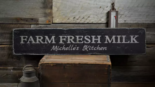 Farm Fresh Milk, Custom Kitchen Owner - Rustic Distressed Wood Sign