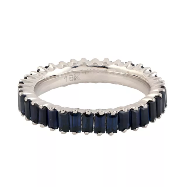 18k or Blanc Éternité Bande Véritable Baguette Bleu Bague Saphir Bijoux