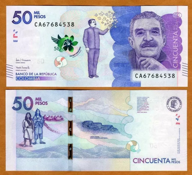 Colombia, 50000 (50,000) Pesos 2019, P-262b, UNC Gabriel García Márquez