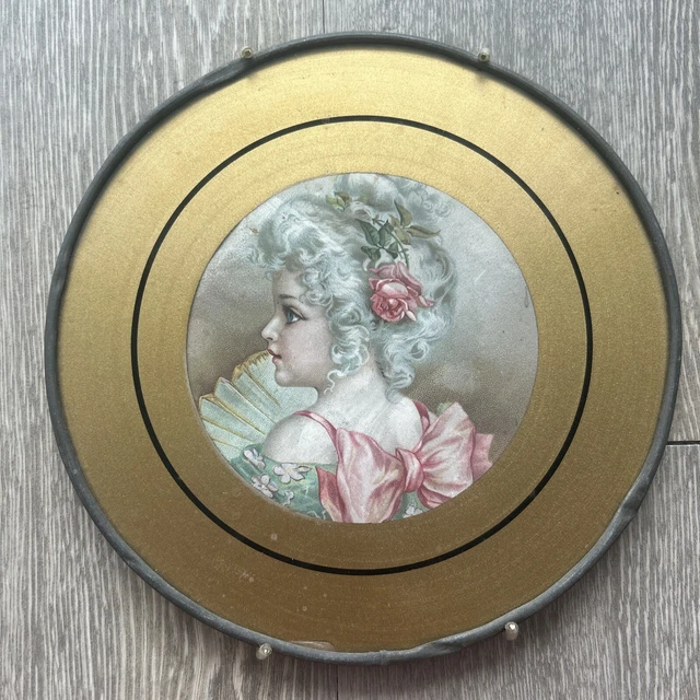 Antique Glass Chimney Flu Flue Cover Lithograph Victorian Female Portrait