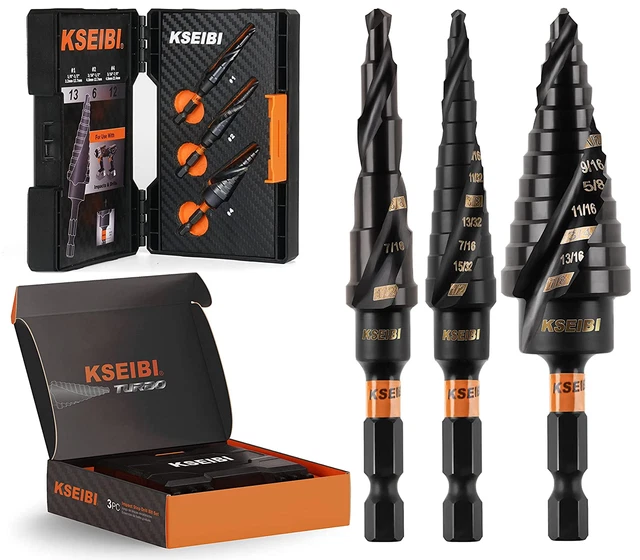 598240 Industrial Grade Unibit 3-Pieces Step Drill Bits Set Ready Impact 1/4 Inc