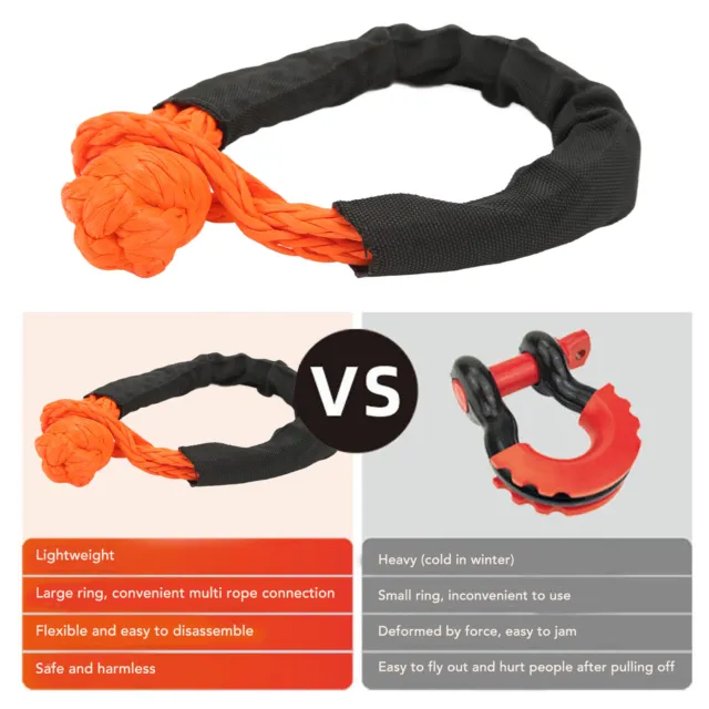 Car Auto 8mm Soft Shackle Recovery Rope Orange Portable Lightweight UV Resistant