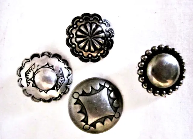 4 Silver Native American Handmade Navajo Stamped Buttons - Copper Shanks