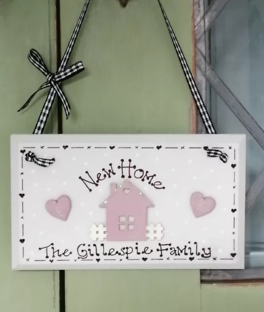 *Handmade Personalised New Home House Plaque Sign Gift Present Shabby Chic Pink