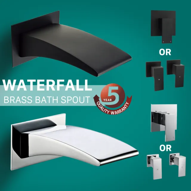Black/Chrome Waterfall Bath Spout Mixer Taps Wall Mounted Faucet Brass Square