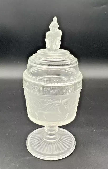 EAPG Gillinder & Sons Westward Ho Pressed Glass Covered Sugar Bowl