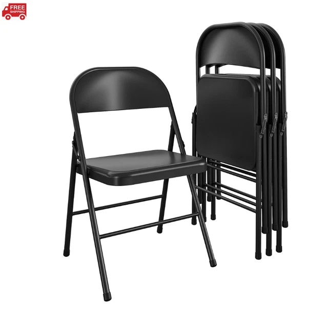 Steel Folding Chair (4 Pack), Black