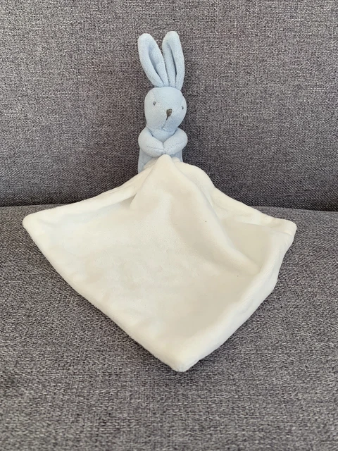 Petit  Doudou Peluche Lapin Bleu Jacadi Mouchoir Blanc