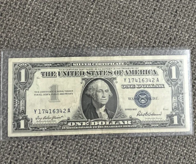 1957 One Dollar Blue Seal Series B Note Silver Certificate Old US Bill $1 Money