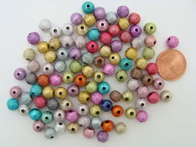 100 perles Acryliques Rondes 6mm aspect Givre multicolores unis DIY bijoux