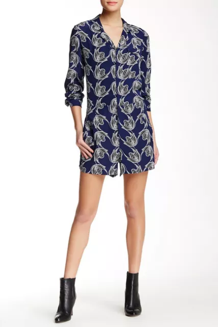 NWT Derek Lam 10 Crosby $495 Long Sleeve Printed Silk Romper, Midnight, sz 2 3