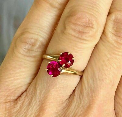 3Ct Round Cut Red Ruby Fancy Women's Lab Created Ring In 14K Yellow Gold Finish.