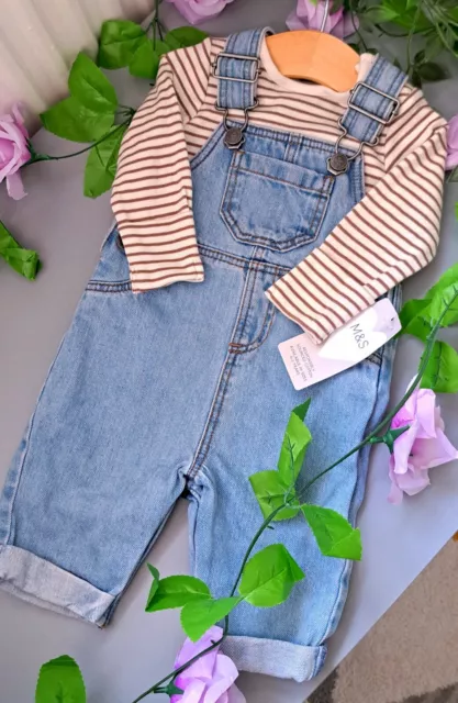 Baby Boy 0-3 Months BNWT M&s Denim Dungaree Set