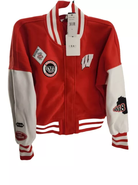 Women's Wisconsin Badgers Red/White Full-Zip Varsity Patchwork Jacket Size Small