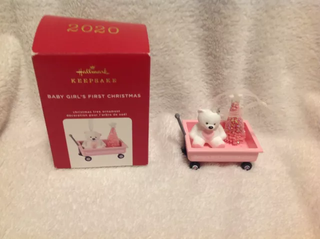 2020 Hallmark Keepsake Ornament Baby Girl's First Christmas Pink Wagon Teddy