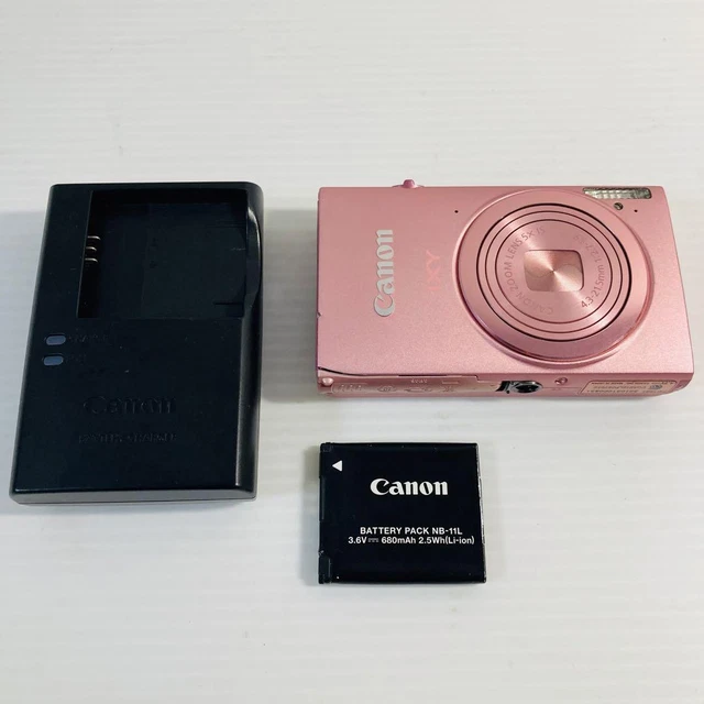 ピンクのCanon IXYデジタルカメラ、680mAhバッテリー付き。 曲がろ