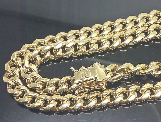 Boîte collier chaîne cubaine véritable or 10 carats 8 mm 26 pouces Miami serrure or jaune 10 carats 2