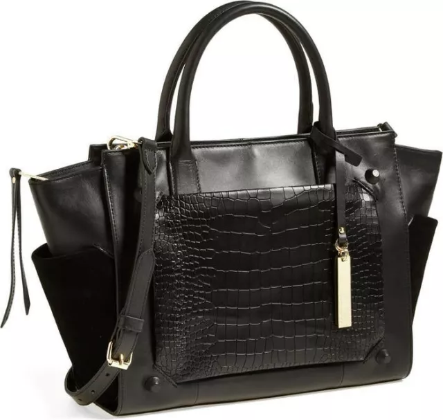 VINCE CAMUTO Peri Tote black Leather Handbag Satchel Tote w Strap $288