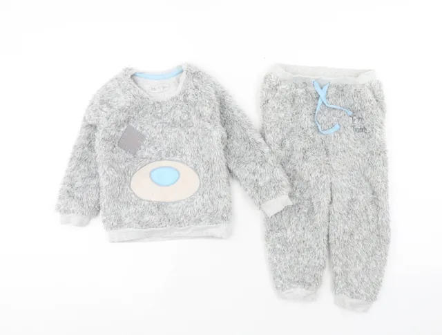 Marks and Spencer Girls Grey Solid Polyester Top Pyjama Set Size 3-4 Years Pullo