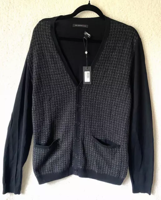 John Varvatos NEW Sweater Black Cardigan Sz M Cotton Merino Wool Blend MSRP $278