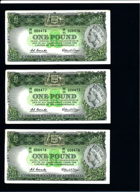 1961 One Pound Consec Trio Error Notes Coombs/Wilson EF extremely rare