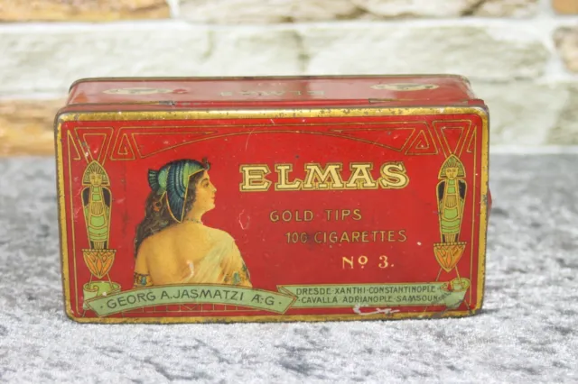 alte Zigarettendose Elmas Gold Tips 100 Cigarettes No. 3 1900 - 1930 vintage 2
