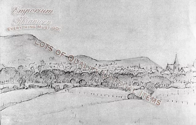 OLD PHOTO Sketch by LS.Lowry of Prestatyn Town View Hillside Church Houses 1920s