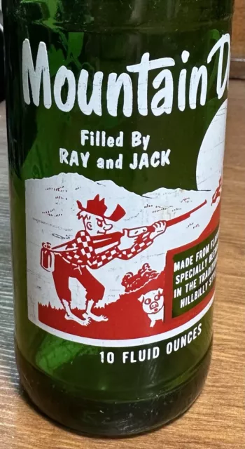 Vintage 1960s Mountain Dew Soda Bottle Filled By Ray & Jack Hillbilly Name 10oz 2