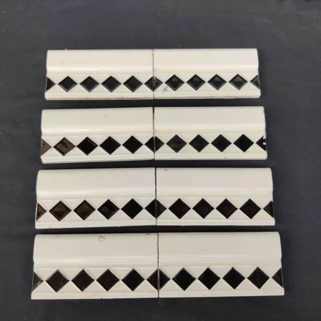 Vintage Black&White 8 Pcs Majolica Art Nouveau Architecture Furniture Tile,Japan