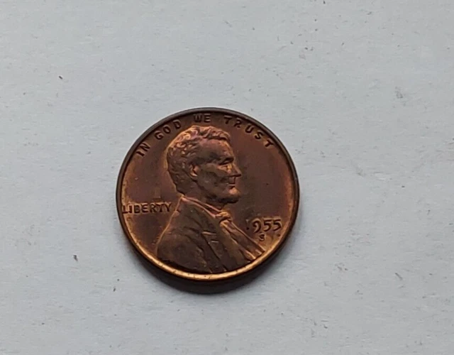 1955 S Lincoln Head Wheat Cent Penny -GEM UNC BRIGHT RED COIN