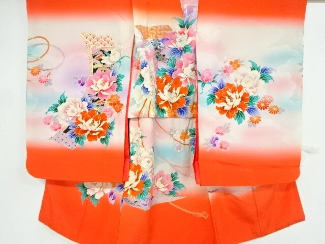 43731# Japanese Kimono / Antique Kimono For Girls / Peony