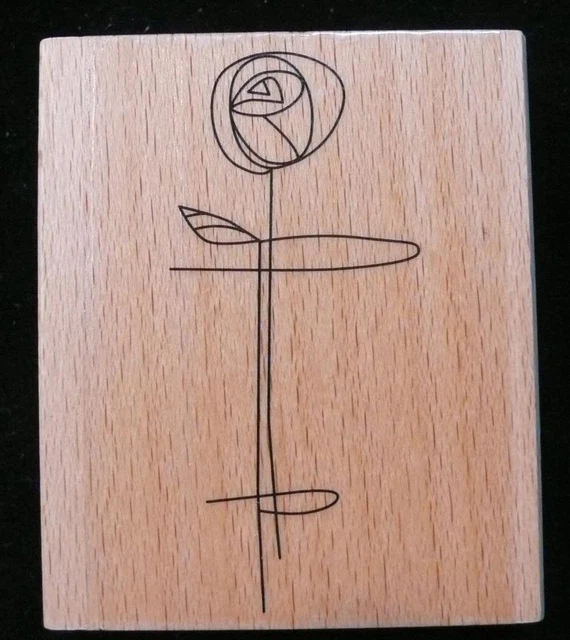 Hochzeit/Romantische EINZELNE ROSE Gummi Tinte Stempel auf Buche Block - kostenlos UK P&P
