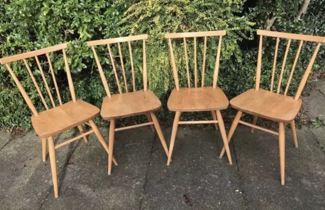Set Of 4 Blonde Vintage  Ercol Stick Back Chairs Model 391