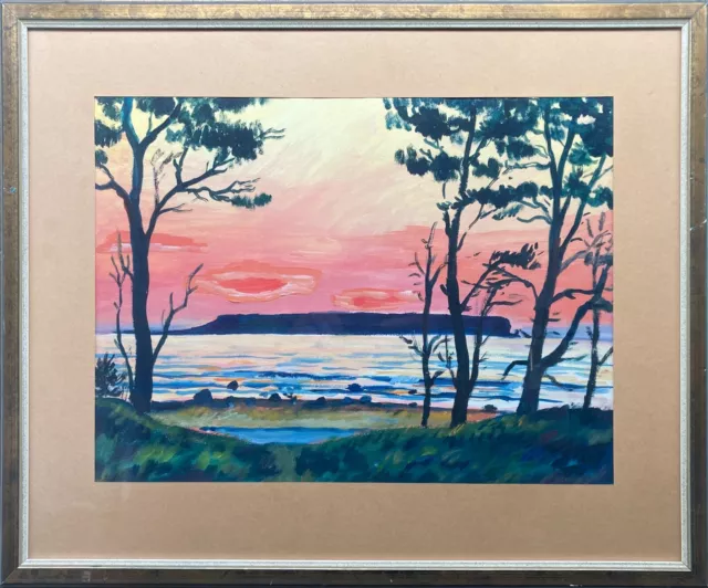 Aquarell Abendsonne an der Ostsee Sonnenuntergang am Meer Küste 53 x 64 cm #3