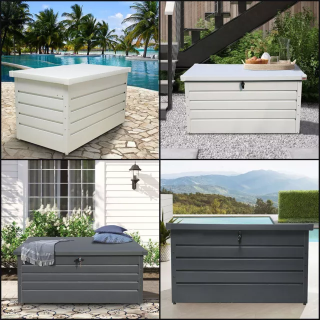 4Ft Large Outdoor Storage Box Garden Patio Steel Chest w/ Lid Lockable Container