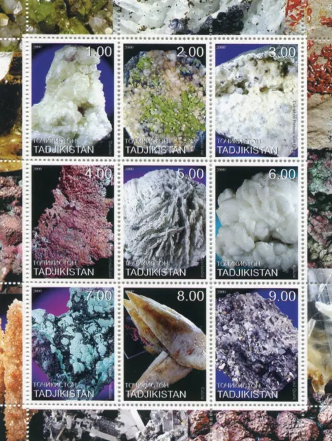 Tadjikistan MNH M/S 2000 Calcite Datolite Crystal Minerals Rock Geology Quartz