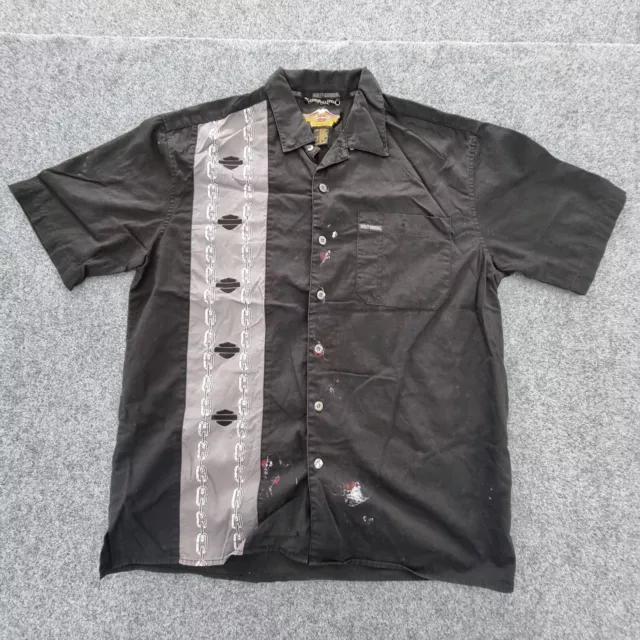 Harley Davidson Shirt Mens MEDIUM black summer button up casual size M